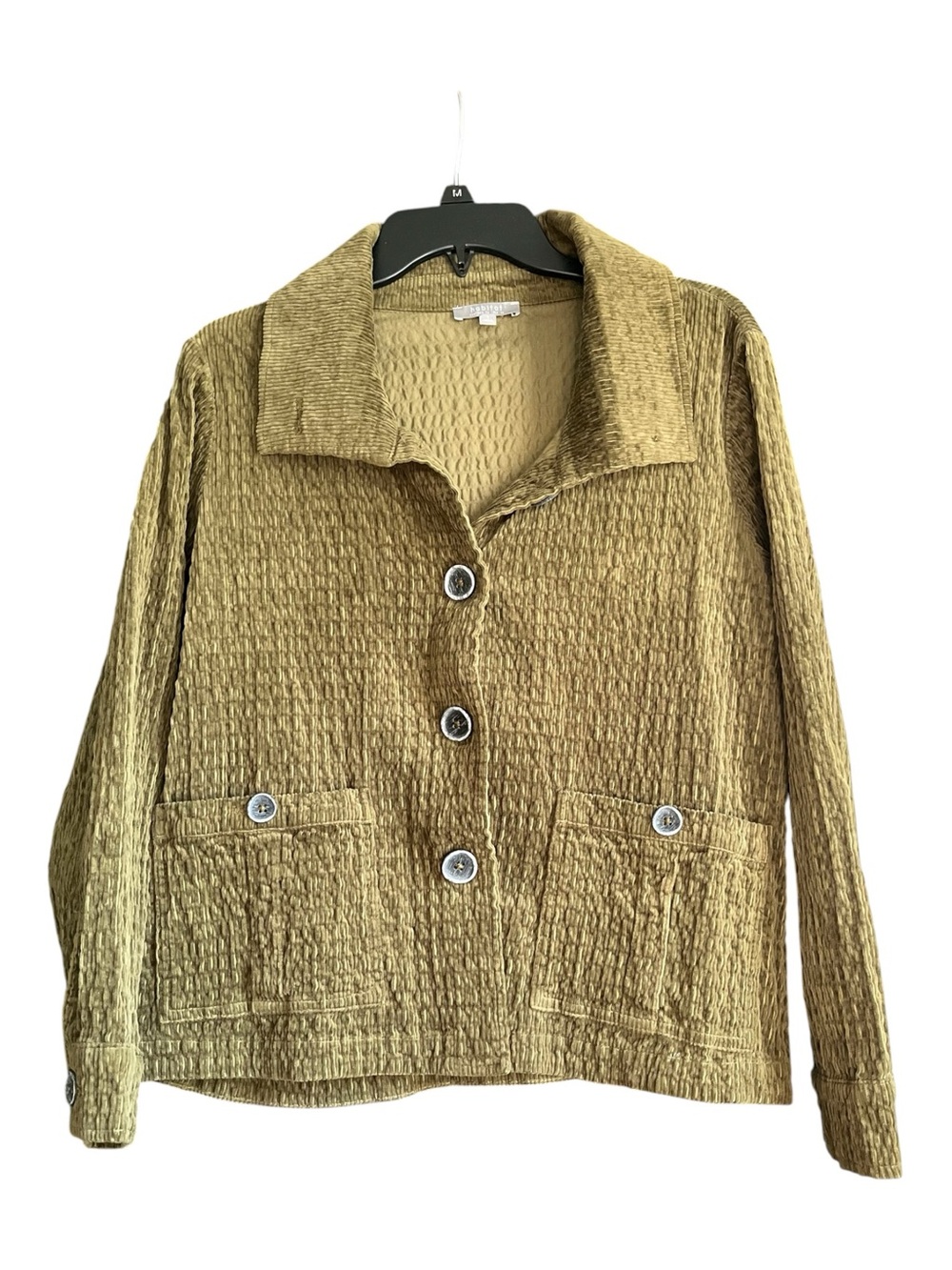 Habitat Olive Green Crinkle Textured Button Front Jacket Small